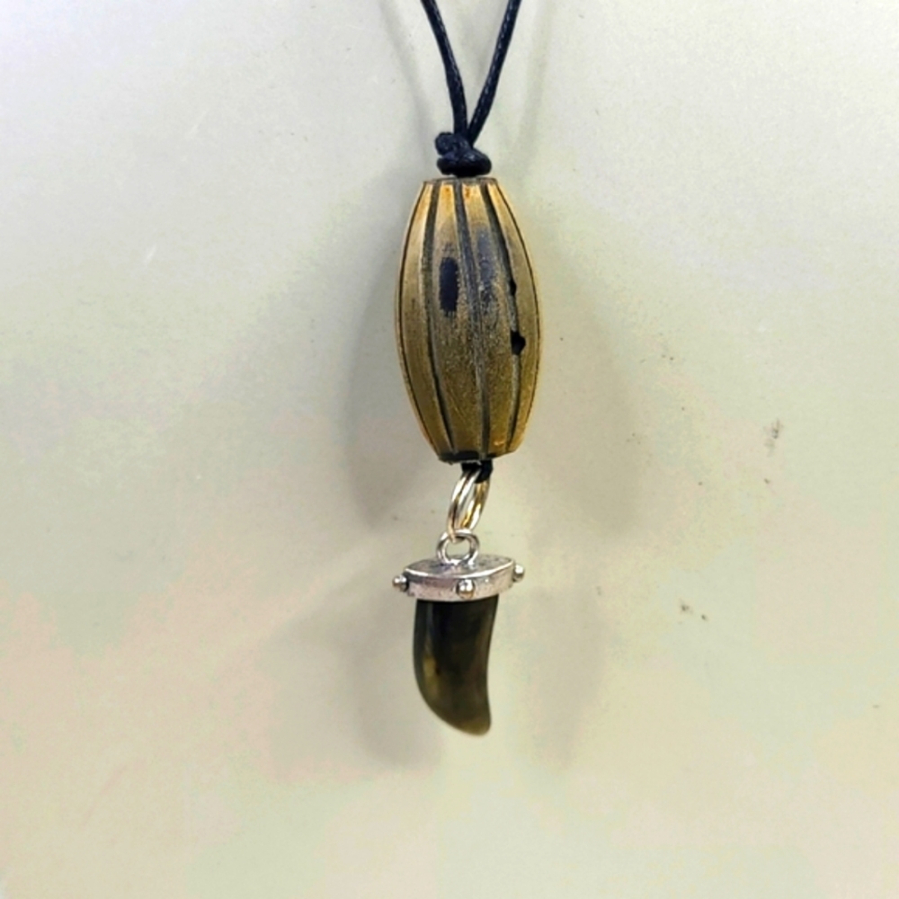 Necklace Pendant Wood Horn Black Tan Vegan Unisex Gift Handmade Surfer Travel